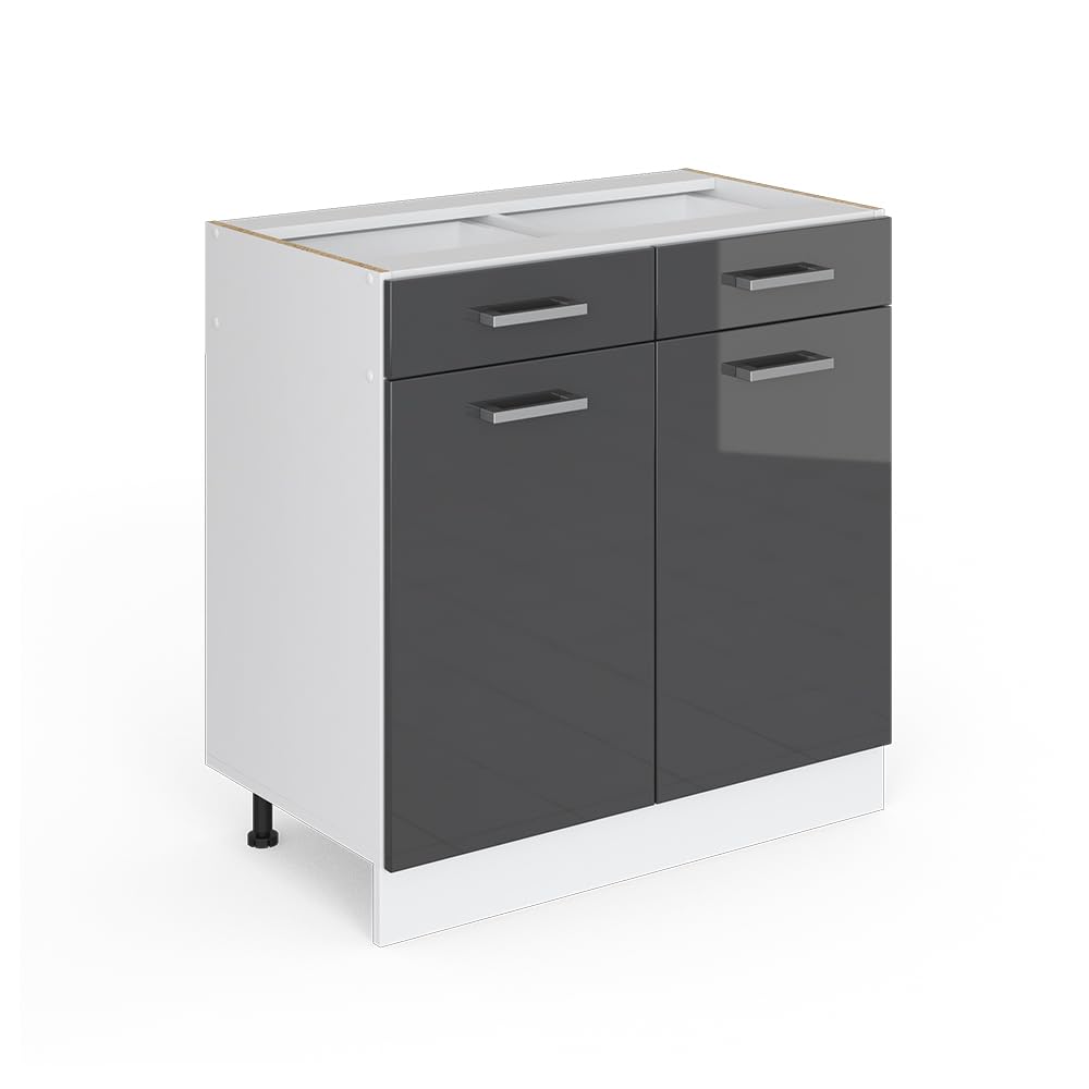 Vicco Küchenfront R-Line, Anthrazit Hochglanz, 79.2 x 70.8 cm Möbelfront für den Schubladenunterschrank, passend für R-Line Küchenschränke zur einfachen Montage