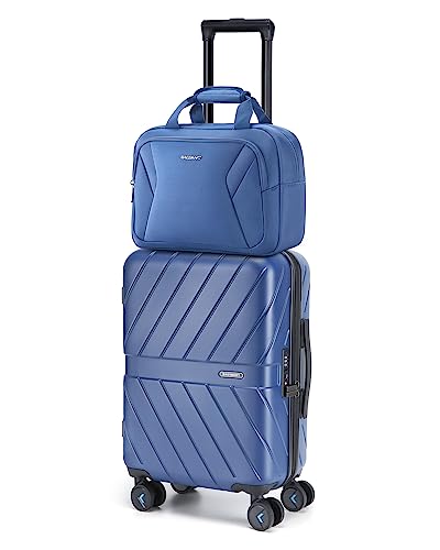 Image of BAGSMART 2 Piece Luggage, 20 Inch Carry On Suitcase with Spinner Wheels, Polycarbonate Material, Blue