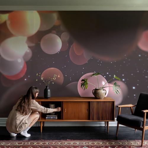 Papier peint boules spatiales résistant aux taches et lavable