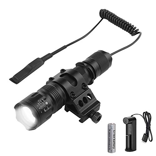 WESLITE Linterna Táctica Recargable 1200 Lúmenes, Linternas LED de Alta Potencia para Caza con Interruptor de Presión Zoom y 5 Modos(Batería y Cargador Incluidos) Cover