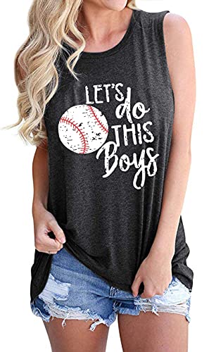 YI XIANG RAN Baseball Mom Shirt Tank Tops Baseball Love Graphic Tee Shirts Women Summer Casual Loose Sleeveless Shirt(03-Dark Grey, Small) — view 2