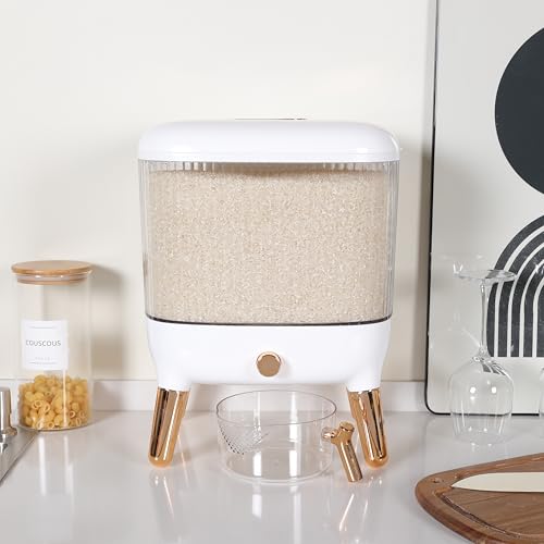 Rice Dispenser 25 Lbs - Flour and Rice Container - Space Efficient Food Dispenser for Organized Storage - Save Time & Effort with Easy Dispensing - Stylish Countertop Solution