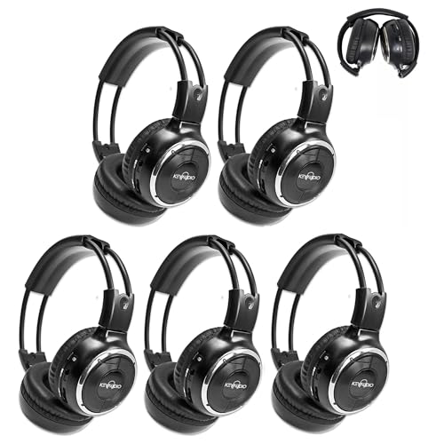 RP Accessories IR-2008B Infrared Wireless Headphones, 2-Channel Folding Universal Rear Entertainment System IR Headphone for Car TV and DVD Player Audio, Set of 5