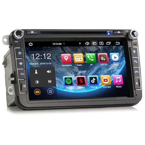 Erisin 8 Zoll 8-Kern 4GB+64GB Android 14 Autoradio Bluetooth GPS Navi für VW Golf 5/6 Polo Passat Tiguan Touran Caddy T5 Seat Skoda CarPlay Android Auto WiFi DSP RDS OBD2 USB OPS DAB+ CD DVD Canbus