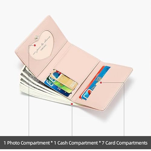 Wallet for Women, PU Leather Trifold Small Wallet, RFID Blocking Credit Card Holder Cash Purse (Pink)2