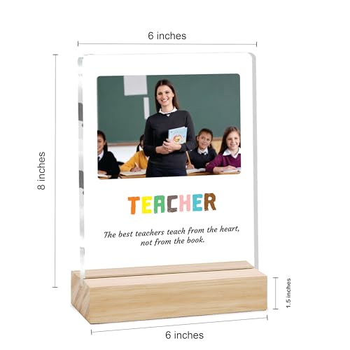 Image of Giftplease Best Teacher Plaque | Personalized Photo Frame with Wooden Stand | Appreciation Gift for Teachers | Teacher's Day Retirement Farewell Gift (Custom Photo & Text CTH 02