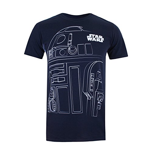 Star Wars R2D2 Outline Camiseta, Azul Marino, L para Hombre