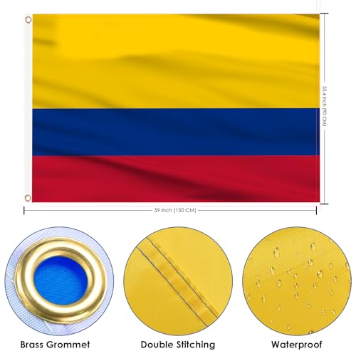 Image of AhfuLife Colombia Flag 3x5 Ft 2 PCS, Large Colombia National Flags for Outside - Double Side with Brass Eyelets for World Cup Party Decorations, Soccer Party Bar Garden Decoration Indoor Outdoor