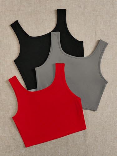 Image of Toochki Women's Knitted Sleeveless Solid Sqaure Neck Ribbed Tank & Crop Tops (Pack of 3)