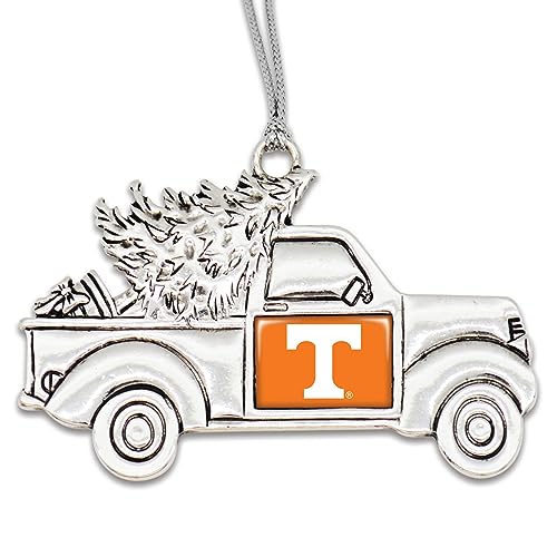 Tennessee Volunteers Vintage Truck Ornament with Team Logo Silver Metal Tree Decoration UT