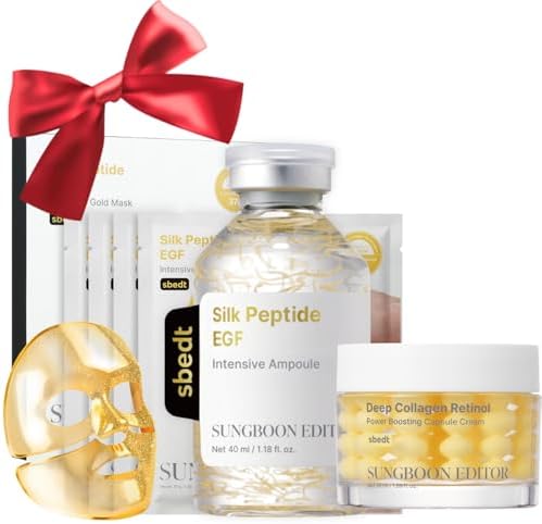 SUNGBOON EDITOR Firm-Looking & Glow HOMETOX Trio for Radiant Skin: Gold Mask, EGF Silk Peptide Ampoule & Collagen Capsule Cream, Korean Skincare Gift Set for Women