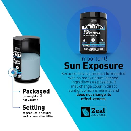 Image of Zeal Electrolyte Powder - 90 Servings | Keto Electrolytes Powder | Zero Sugar, BCAAs, B-Vitamins | Potassium, Zinc, Magnesium | Hydration Powder Recovery Drink | Blue Raspberry