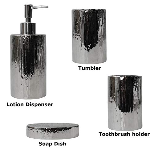 Blue Donuts Bathroom Accessories Set, Toothbrush Holder, Soap Dispenser, Silver, Ceramic, 4 Piece - Thumbnail 4
