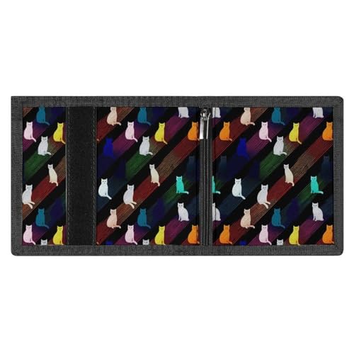 Colorful Cat Silhouette Print Wallet for Men, 8 Credit Card Holder Slim Minimalist Front Pocket Small Mens Bifold Wallets3