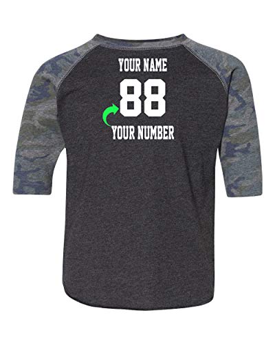 Customized Toddler Baseball Raglan Tee Personalized with Name and Team Number (Vintage Camo, 3T)