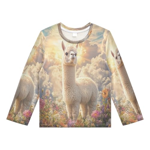 Alpaca Flowers Yellow Boy's Rash Guard Swim Shirt Long Sleeve Sun Shirt for Running Swiming Pool UPF50+ 3T