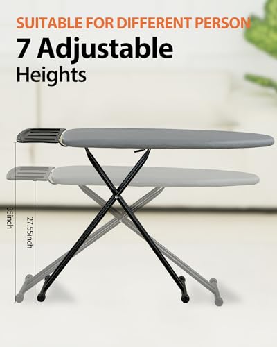 Ironing Board Full Size, 43×13 Folding Ironing Boards, Height Adjustable & Space-Saving Wide Iron Board with Heat-Resistant Cover, Thick Pad & Heavy Duty Iron Table, for Laundry Room Clothes, Gray - Image 5