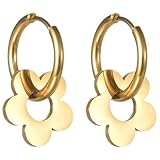 Healeved Boucles Oreilles Créoles Fleurs Rétro Acier Inoxydable Doré Pour Femmes Boucle...