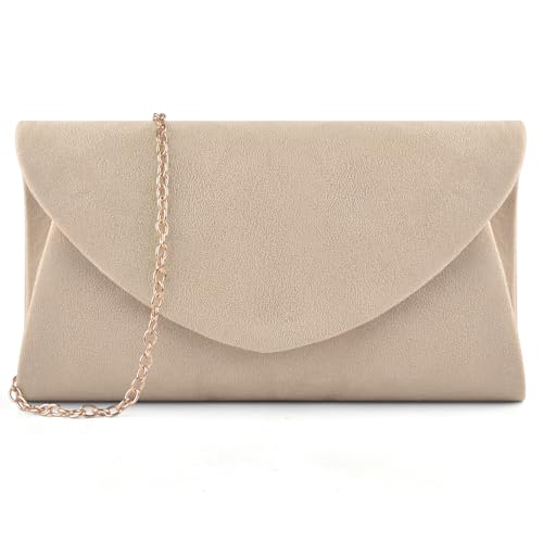 Pacetap Clutch Purses For Women, Elegant Suede Nude Evening Bag For Women Formal cover