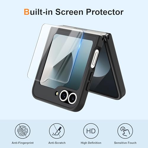 Image of ORETECH Magnetic for Samsung Galaxy Z Flip 7 FE Case Galaxy Z Flip 6, with [2 x Screen Protector] Translucent Back Non-Slip Shockproof Bumper Case for Galaxy Z Flip 7FE / 6 - Black | 2 Pack Screen Protector, Translucent Back Non-Slip Hard PC Shockproof Cover