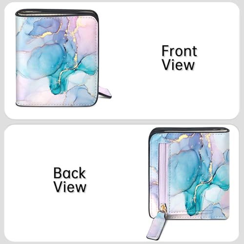 Image of Toughergun Crystal Marble RFID Small Wallet Women, Slim Thin Vegan Leather Bifold Wallet with Zipper Coin Pocket & ID Window, Cute Mini Travel Credit Card Holder Gift for Women Ladies Teen Girls