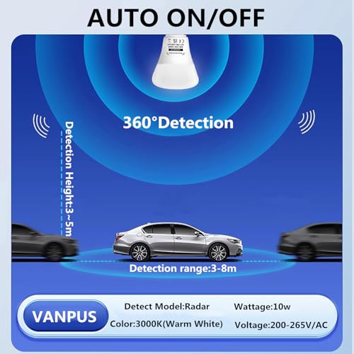 Vanpus Motion Sensor Light Bulb, E27 LED Light Bulb, Auto On/Off Radar Sensing Bulb - Image 4