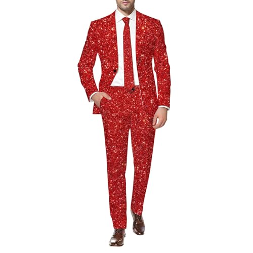 Moderno disfraz de hombre con impresión digital 3D, chaqueta ligera con pantalones a juego, elegante, rojo, XL