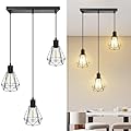 LTBLIGHT 3-Light Black Pendant Light Fixture, Industrial Hanging Lighting with 1.2m Adjustable Cord, Ceiling Lamp for Kitchen Bedroom Hallway Dining Room E26 Base (Bulb Not Included)