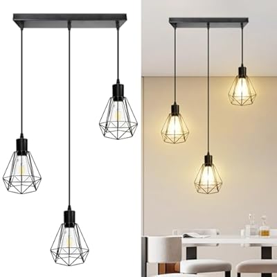 LTBLIGHT 3-Light Black Pendant Light Fixture, Industrial Hanging Lighting with 1.2m Adjustable Cord, Ceiling Lamp for Kitchen Bedroom Hallway Dining Room E26 Base (Bulb Not Included)