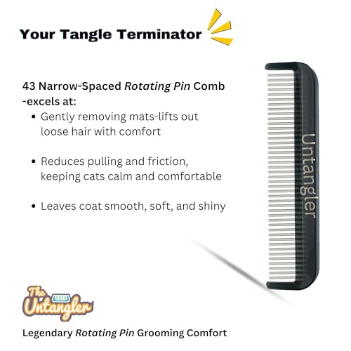 Image of Cat Comb with Silky Smooth Rotating Teeth - Clears Mats Gently and Easily (5 inch Ultra Fine Teeth; 7 inch Dual Teeth) (Black, 5 inch)