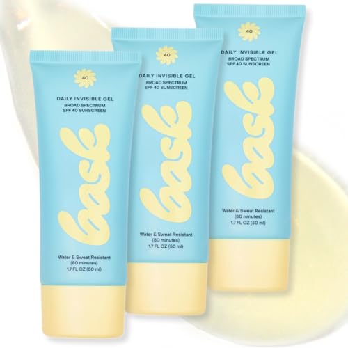 Image of Bask SPF 40 Daily Invisible Gel Face Sunscreen - Broad Spectrum Protection, Fragrance Free, Hydrating, Clear, Lightweight & Non-Greasy, Dermatologist Recommended, 1.7 fl oz (Value Pack of 3)