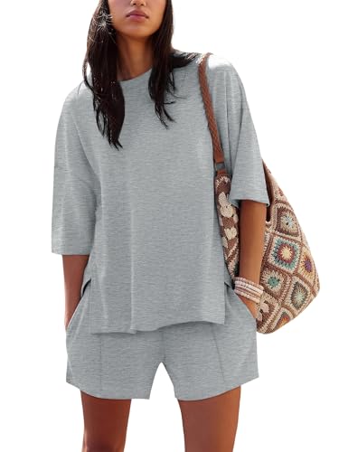 Image of COCCKO Womens Shorts Sets Matching Lounge Two Piece Outfits Summer Cute Casual Vacation Short Sleeve 2 Piece Set