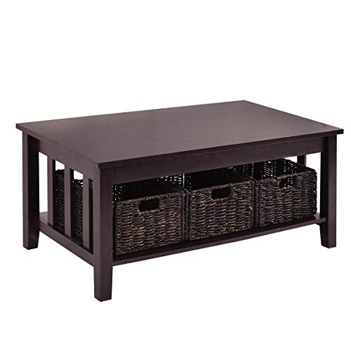 AchieveUSA Wooden Coffee Table with 3 Storage Baskets AchieveUSA Wooden Coffee Table with 3 Storage Baskets