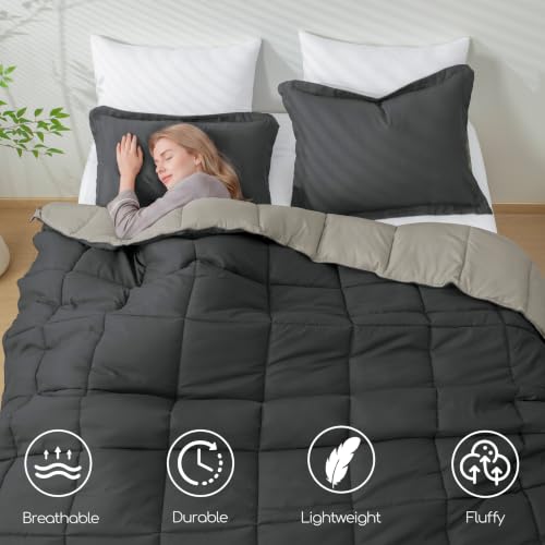 Image of HIG 3pc Gray Full Size Bedding Comforter Set Duvet Insert Blanket
