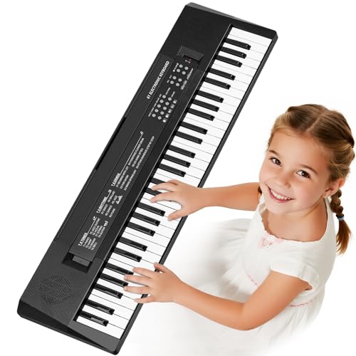 61 Keys Kids Piano Keyboard Toy with Mic – Portable Electronic Piano for 3 4 5 6 7 8 Girls Boys Beginners Birthday Xmas Gifts, Black