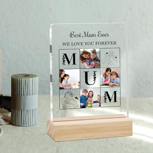 Image of Giftplease Customized Photo And Text Frame With Wooden Stand | Personalised Printed Photo Frame | Gift For Mom | Birthday | Mother's Day | Anniversary (Transparent, 5MM, 6 * 8 Inches), Tabletop