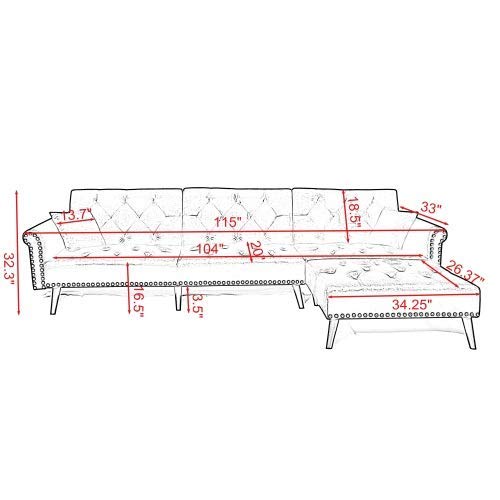 NOUVCOO Button Tufted Convertible Bed with 2 Pillows, Reversible Chaise, Sofa L Shape Sectional Couch Sleeper for Living Room Furniture, Black Velvet