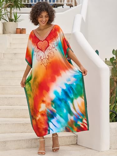 Image of NFVNKJ Women's Plus Size Beach Lounge Kaftan Maxi Dress Swimsuit Coverup for Women