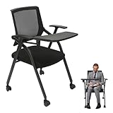 Mesh High Back Arm Chairs with Tablet & Arms for Conference Meeting Guest Reception, Ergonomic Design for Spine Protection Equipped with Four Swivel Casters for Mobility