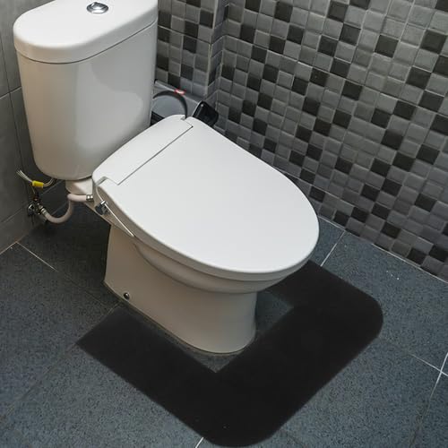 Alfombrilla para inodoro en forma de U lavable color negro de poliester 3