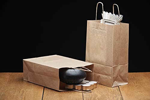 Lot de 50 Sacs Marrons Cabas en Papier Kraft avec Poignées - 20x10x29.2 cm - Sac de Courses/Emballage cadeau pour Anniversaire, Noel, Mariage. - Image 4