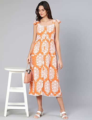 Image of oxolloxo Truffle Orange Printed Women Long Dress