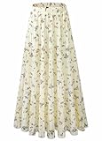 NiPaMi Women's Chiffon White Flowy Maxi Skirt Boho Fall Elastic Waisted Pleated A Line Long Skirts for Women 2025(Beige Floral-23,L)