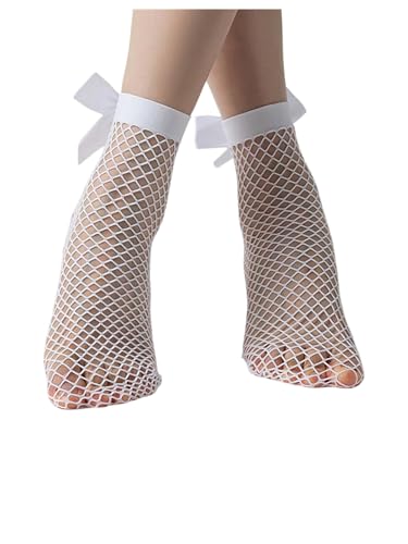 SHENHE Women's Fishnet Sheer Socks Ribbed Bow Hollow Out Above Ankle Socks4
