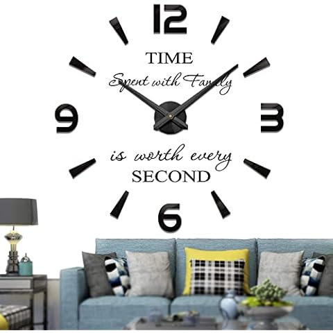 VANGOLD Modern Mute DIY Frameless Large Wall Clock 3D Mirror Sticker Metal Big Watches Home Office Decorations (Black) Cover