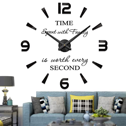 VANGOLD DIY Reloj de Pared sin Marco Espejo Grande 3D Sticker-2 años de garantía (Negro-73)