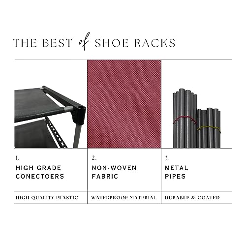 Image of Multi Utility 12 Layer Shelf Collapsible Metal Pipes with Non-Woven 100GSM Fabric Cover for Shoe /Cloth /Toy /Books Rack (Maroon, Metal)