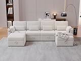 Modular Sectional Sofa with Storage, U Shaped Sectional Sofa with Chaise & Ottomans, Convertible 6 Seat Couch for Living Room with High Supportive Waist Pillow and Cup Holder