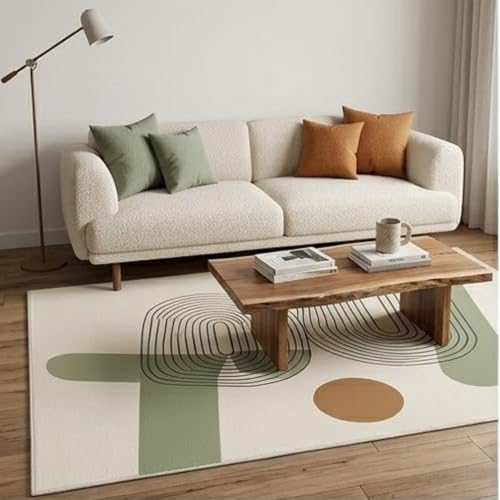 Image of HOMETHREADS Modern Light Luxury 5x7 Feet Area Rug | 11mm Thick Soft Anti-Fatigue Cushioned Carpet with Non-Slip Backing for Living Room, Bedroom, Studio, Lounge & Entrance (U Green, 210x160cm)