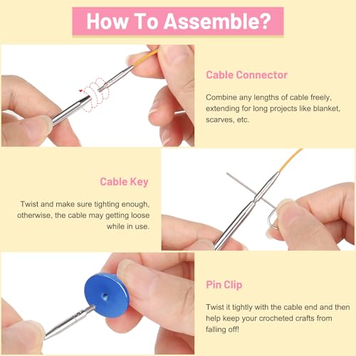 Image of Aeelike Interchangeable Tunisian Crochet Hooks Set, 12 Sizes Colorful Tunisian Crochet Hooks Set with 4 Cables 3.0mm - 10.0mm Smooth Ergonomic Hook for Making Blanket Scarves, Ideal Gift